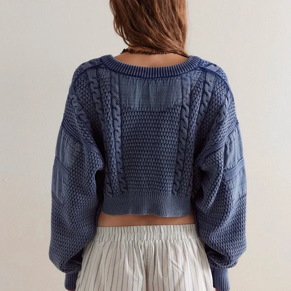 Free People We The Free Heritage Cardigan in Indigo - Picture 2 of 9
